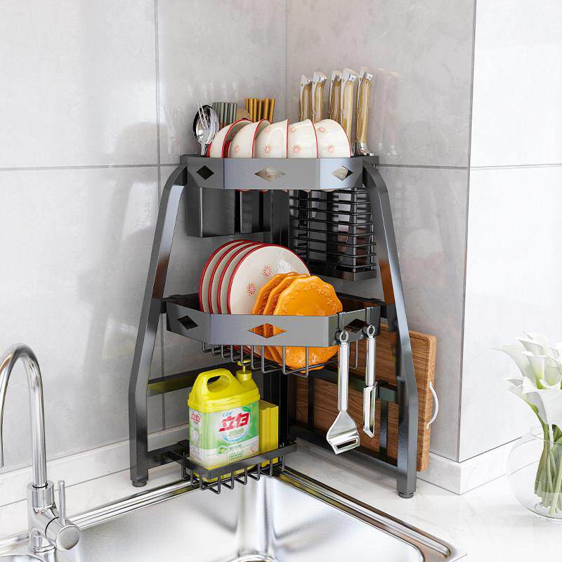 免安装厨房转角水槽置物架多功能家用碗架洗碗池沥水架碗盘收纳层