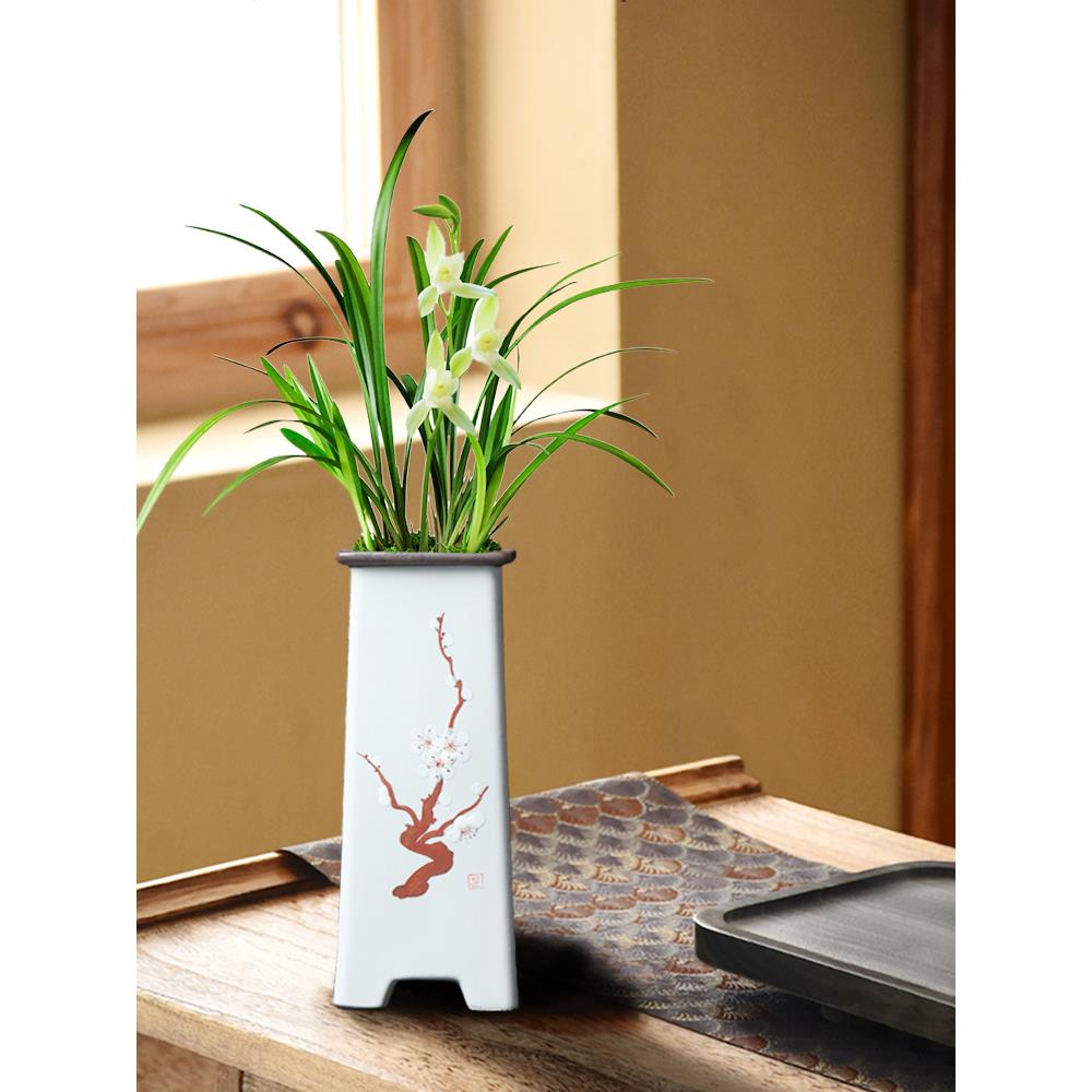 新中式陶瓷飘枝盆景盆手绘花盆陶瓷插花桌面绿植花器客厅花瓶摆件
