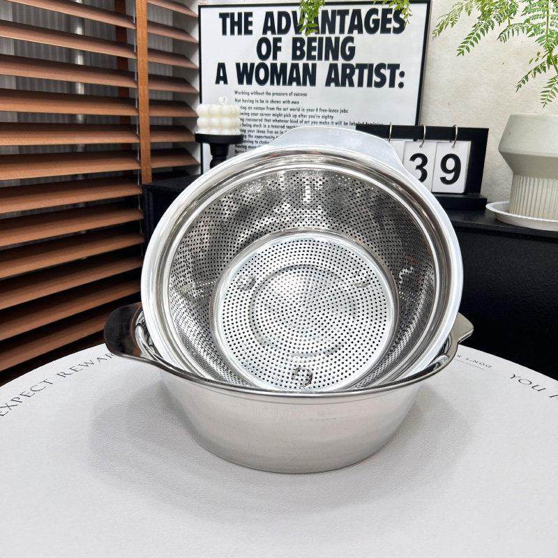 304不锈钢沥水篮套装滤水洗菜盆洗米淘米盆水果篮两件套双耳加厚,餐饮具,洗菜盆/沥水篮/漏水筛,淘宝优惠券,粉丝福利购,淘宝优惠卷