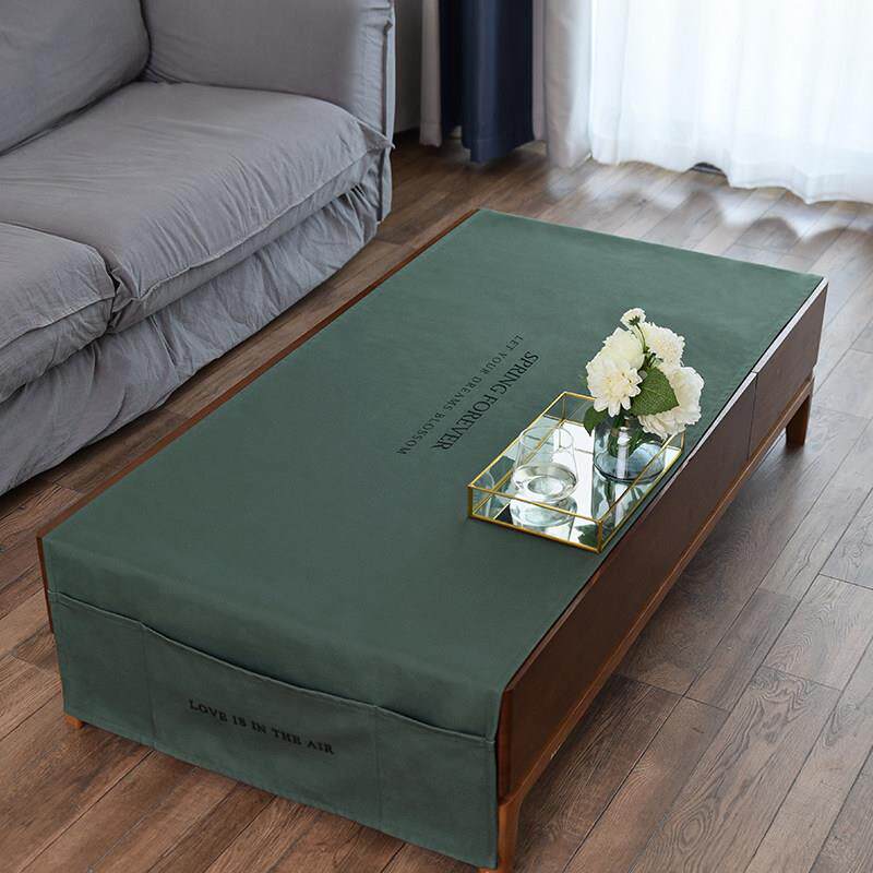 羽果 北欧英文家用茶几罩套棉麻防水防烫厚长茶几垫桌垫桌布客厅