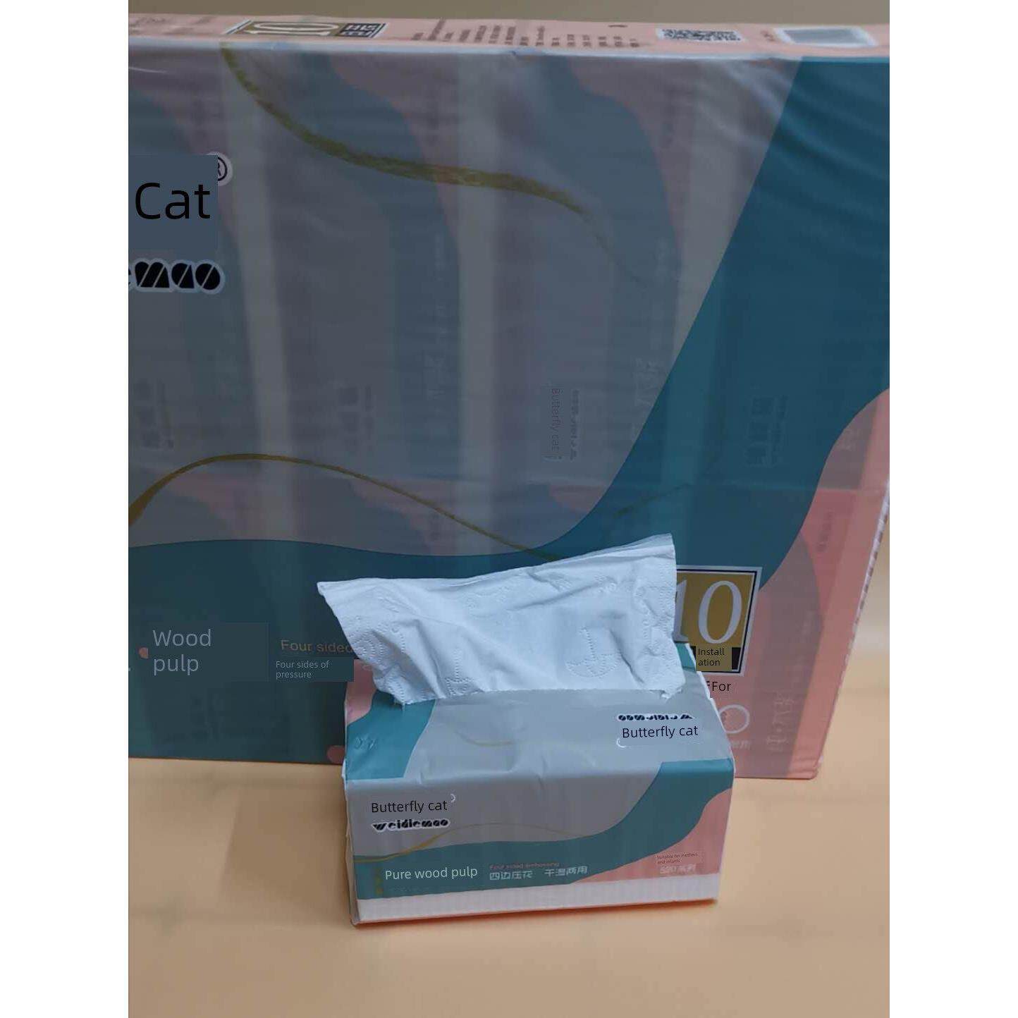 维蝶猫干湿两用四边压花工艺抽取面巾纸一提10包3.8斤超值购
