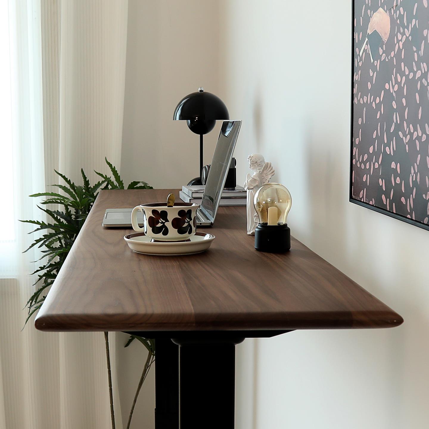 实木电动升降桌小尺寸超窄40cm吧台沙发后长条黑胡桃木书桌可移动