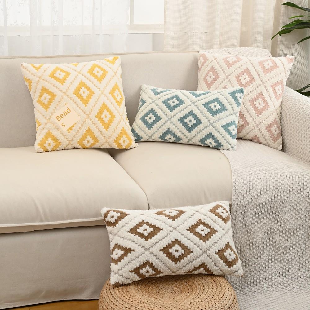 in短毛绒几何菱形簇绒沙发客厅无障碍豪华高端卧室腰垫枕套