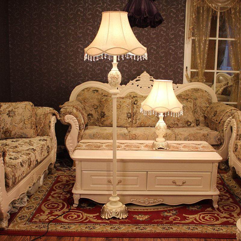 欧式落地灯客厅复古站立带茶几灯田园温馨卧室遥控调光床头灯暖光