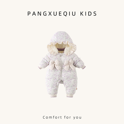 女宝宝羽绒连体衣加厚冬装外出服