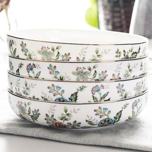 骨瓷深菜盘汤盘8英寸窝盘家用焗饭盘子圆形陶瓷餐具可微波 4只装