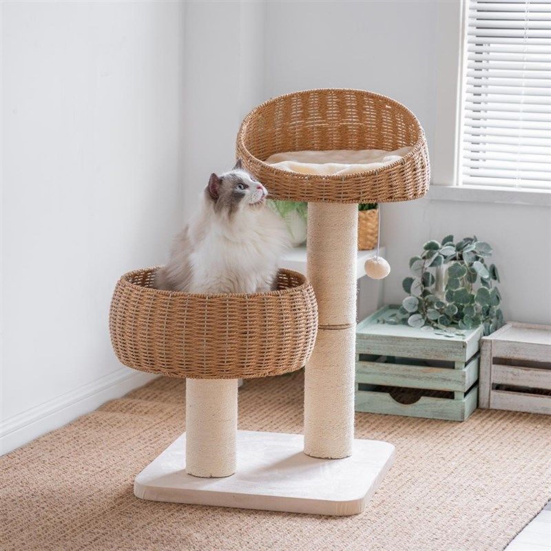 网红编织大窝猫爬架猫树一体剑麻粗柱布偶缅因大型猫玩具藤编窝