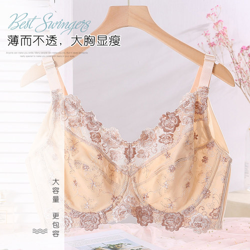 新款夏季大码文胸胖mm收副乳内衣C女超薄款大胸显小全罩杯聚拢胸