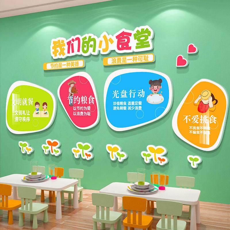 幼儿园食堂文化墙贴面小饭桌餐厅布置环创主题托管班教室装饰成品