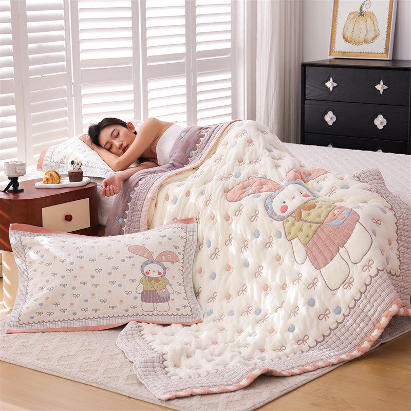 十层加厚纯棉纱布盖毯全棉柔w软泡芙被春秋卡通可爱单人沙发毛巾
