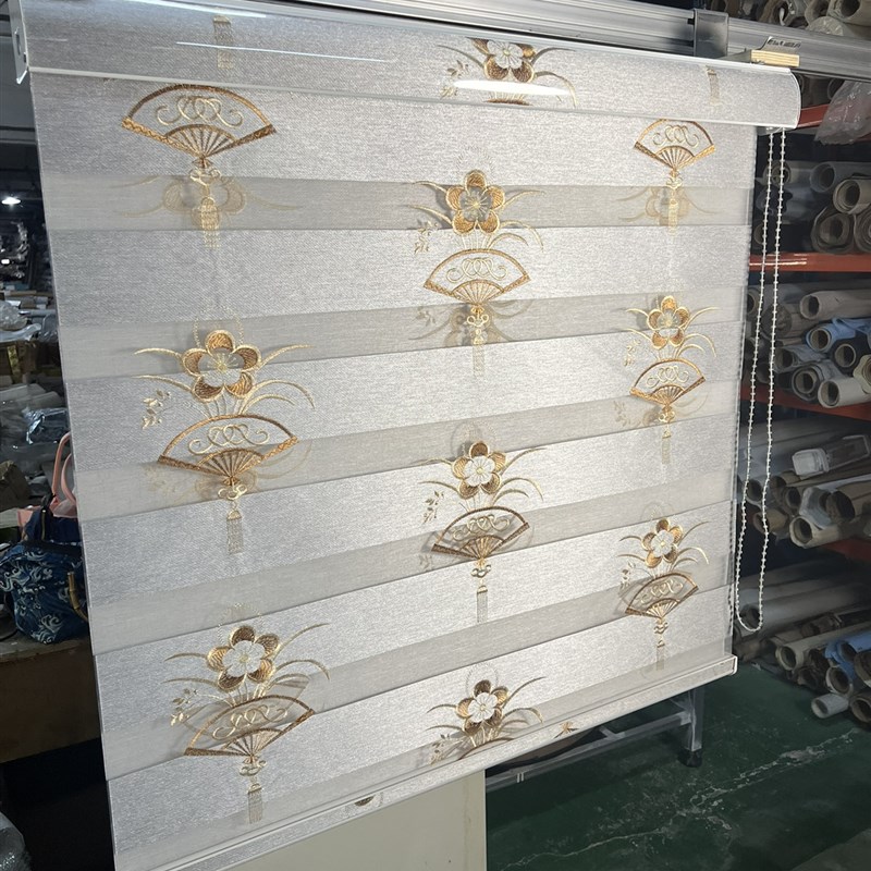 中式绣花窗帘遮阳卷帘客厅书房卫生间阳台百叶窗拉帘扇子柔纱帘