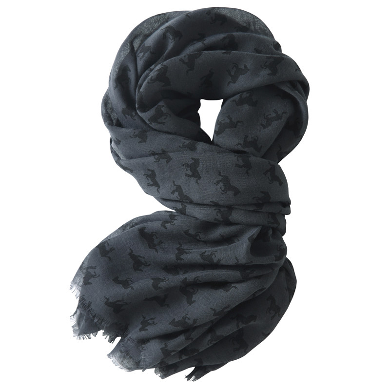 潮人篙级深灰色满版小马图案个性印花围巾丝巾女春夏秋冬季长款