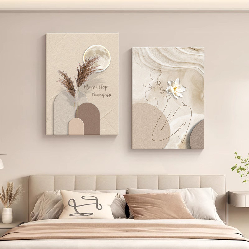 奶油风主卧室床头装饰画现代简约抽象线条人物壁画原木风餐厅挂画,家居饰品,现代装饰画,淘宝优惠券,粉丝福利购,淘宝优惠卷