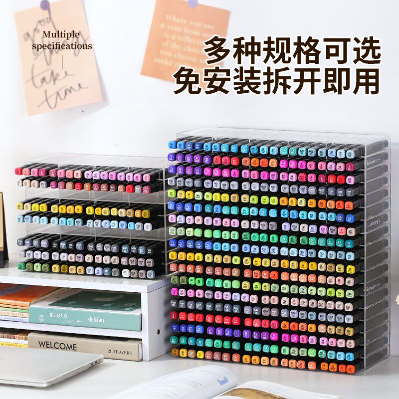 丙烯麦克笔收纳层架平插式笔架展示架桌面彩色笔文具店支架美术画