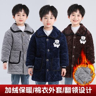 2024儿童加绒加厚罩衣t保暖男童保暖加棉围裙时尚韩版宝宝棉衣