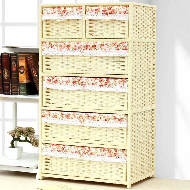 加大厚藤编床头柜抽屉式收纳柜实木婴儿童宝宝衣柜五斗柜储物柜子