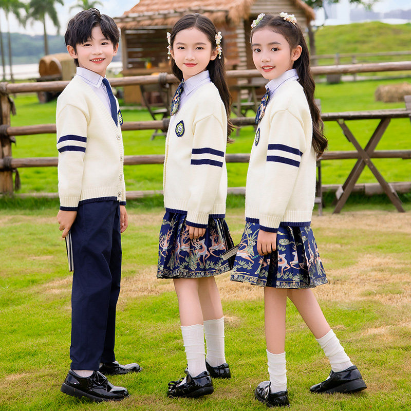 小学生校服套装英伦学院风儿童班服开衫毛衣三件套幼儿园园服春秋