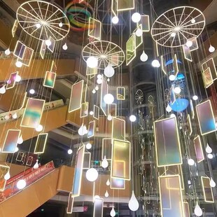 饰水滴灯球灯光大厅吊挂商业定制 商场中庭吊饰美陈天井中空吊顶装