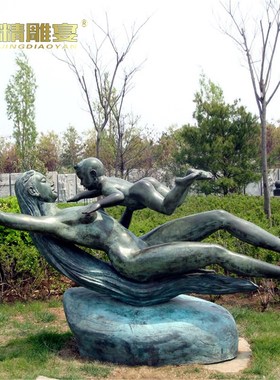 园林景观母子石雕像制作户外大型抽象人物定制城市亲情艺术雕塑