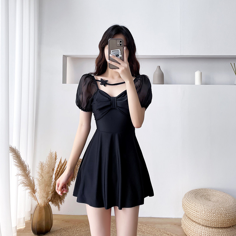 少女时间202i1新款游泳装女夏遮肚显瘦仙女范保守学生连体小胸海