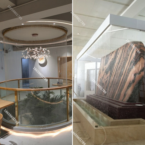 光纤拉线水帘水幕墙商场水幕室内景观喷泉软装饰钢丝流水帘瀑布