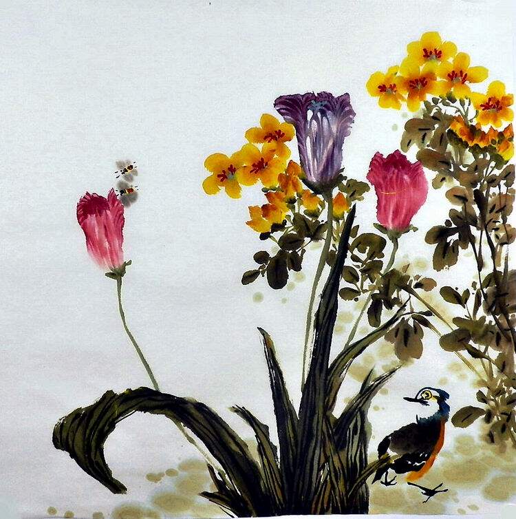 平民画院无款字画E032045四尺斗方无款写意国画花鸟66 66