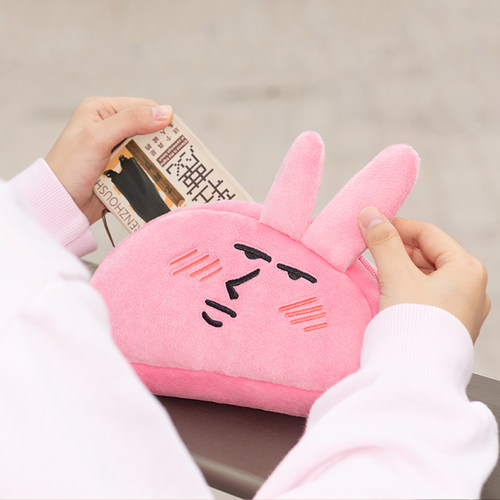起重集 粉红兔子周边毛绒化妆包女学生笔袋可爱沙雕便携收纳包包