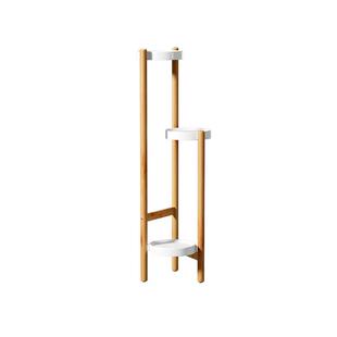 原色楠竹花架子白色烤漆铁盘花盆托架高低错开多层客厅落地置物架