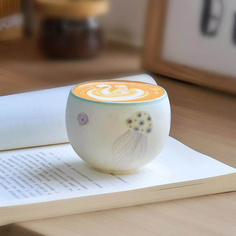 旷野集 高颜值陶瓷杯子景德镇手作水母蛋杯拉花拿铁杯精致咖啡杯