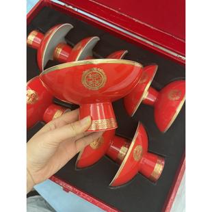 温州订婚红喜浮雕金6寸点心面碗过年分岁搬家福寿礼品皮箱包装