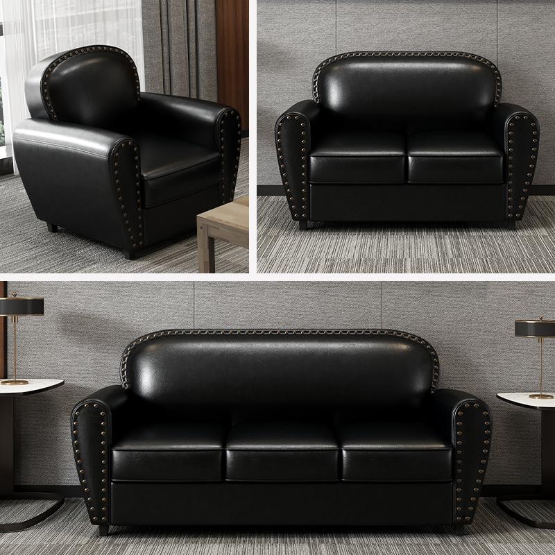 小户型办公室商用沙发休闲黑色单双人三人直排休息区接待会客组合