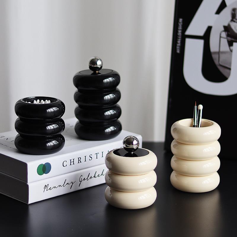 懒地北欧ins桌面防尘卸妆棉签收纳盒树脂牙签罐梳妆台化妆收纳桶