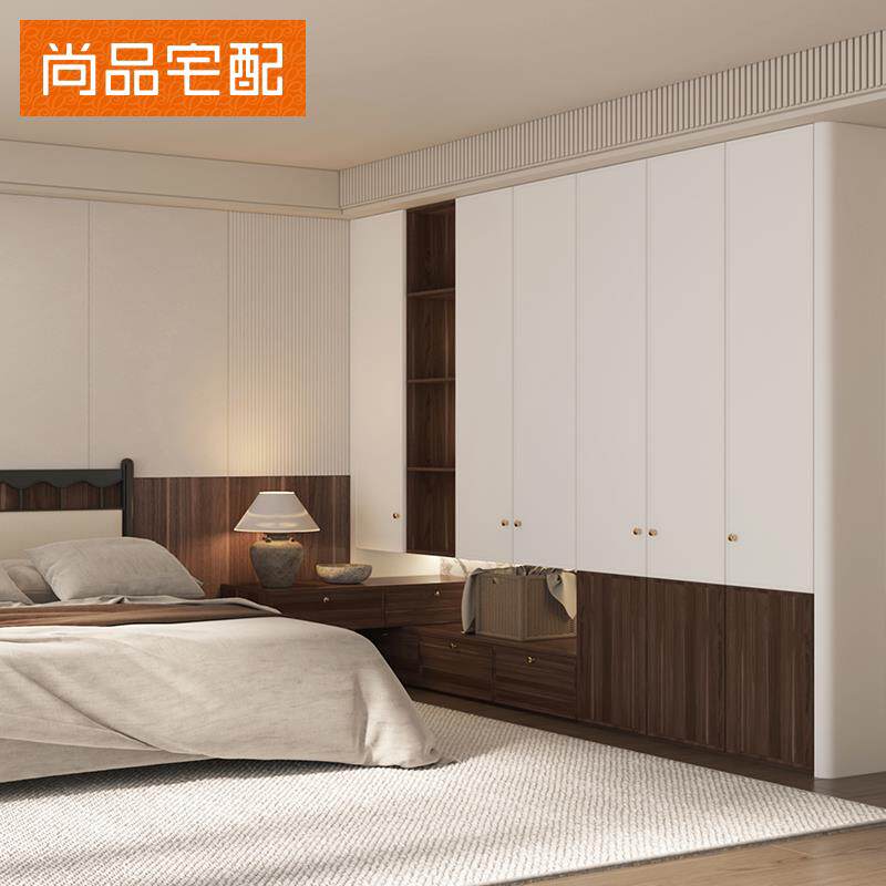尚品宅配全屋定制衣柜走入式胡桃可可衣帽间床头柜一体整体2000GB
