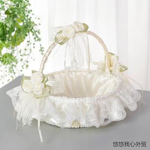 婚庆用品蕾丝布艺婚庆伴娘手提篮结婚 花童撒花蓝花瓣撒花篮西式