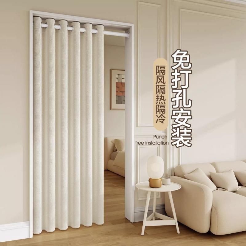 免打孔门帘布艺试衣间挂帘空调防风隔断帘保暖卧室遮挡隐私帘厨房