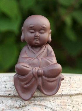 紫砂中式禅意个性小和尚家居装饰工艺品挂件摆件茶道茶桌茶玩茶宠