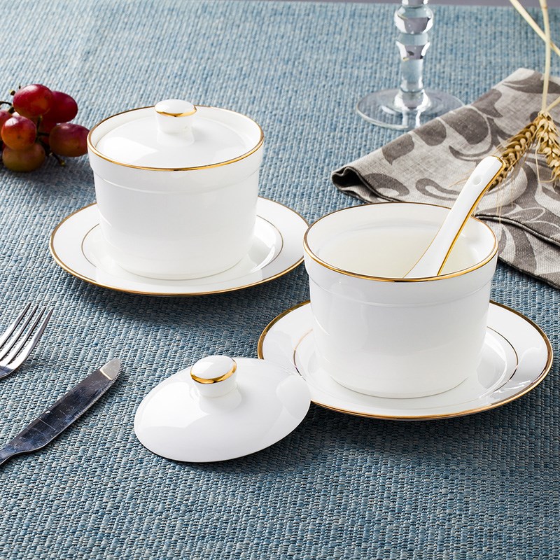 陶瓷炖盅带盖隔水炖盅q内胆金边汤碗蒸碗燕窝炖盅蒸蛋盅碗甜品罐