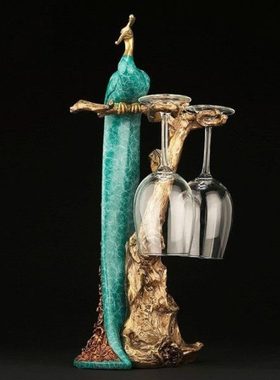 铜孔雀红酒杯架高脚杯架子创意吊杯架倒挂家居工艺品摆件铜装饰
