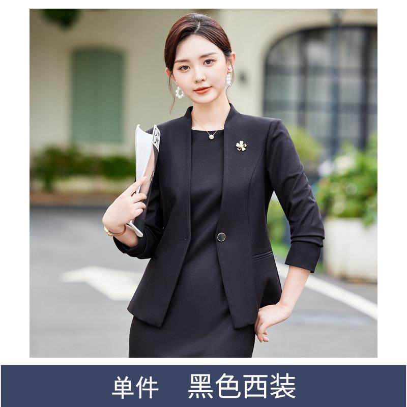 职业无领西装套装女高级感秋季小个子外套时尚气质女神范西服套裙