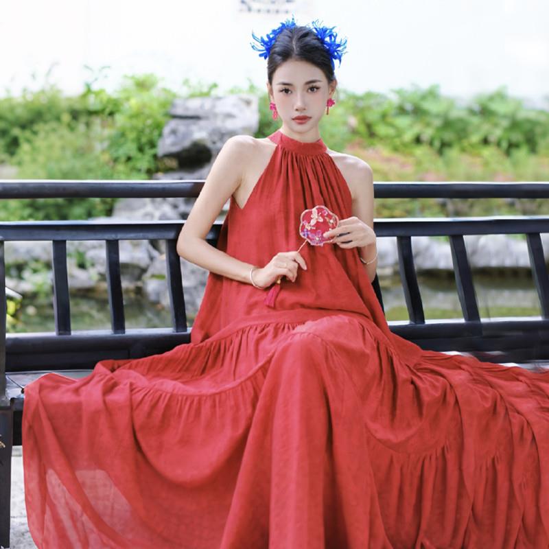 露肩无袖挂脖高级感晨袍女