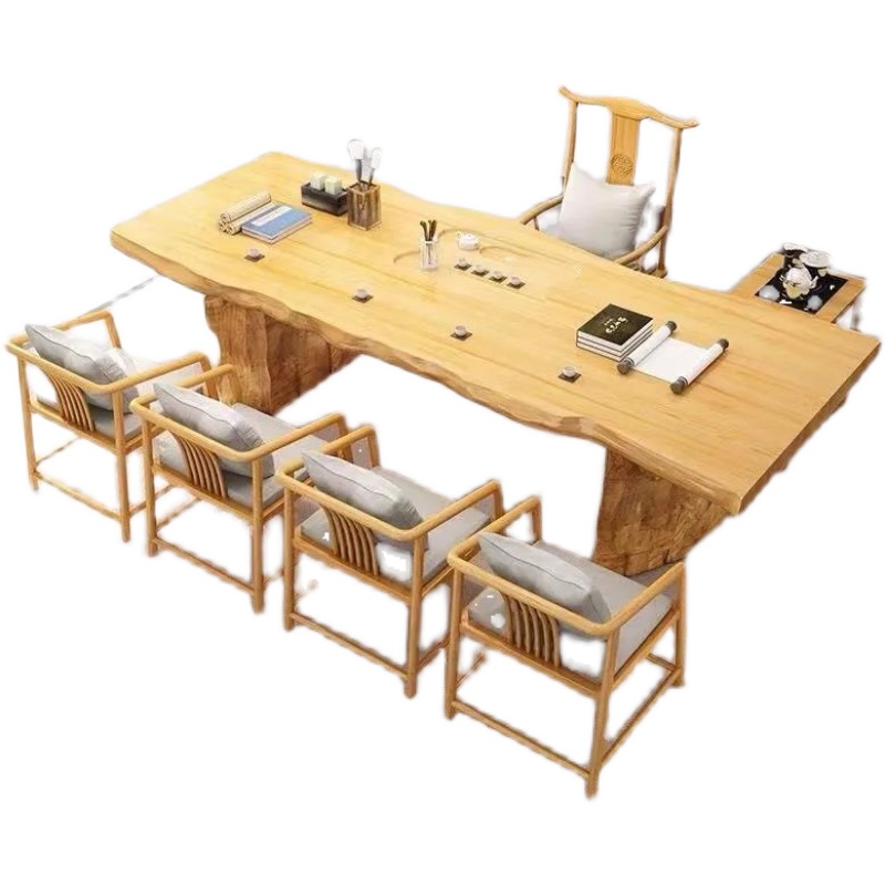 新中式实木大板茶桌椅原木茶桌茶几办公桌茶台简约大气客厅茶台