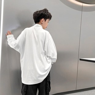 男童打底衫半高领加绒t白色冬季新款儿童德绒潮中长款宽松T恤内搭