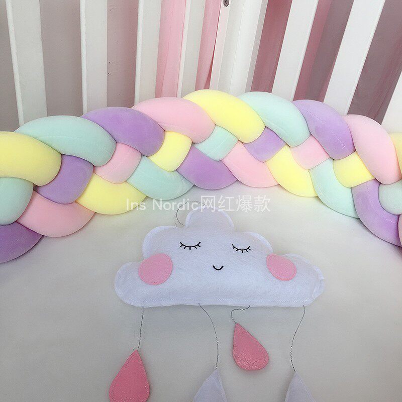 麻花辫床围婴儿床围软包 粗毛线 宝宝防撞围挡长条打结抱枕塞床缝