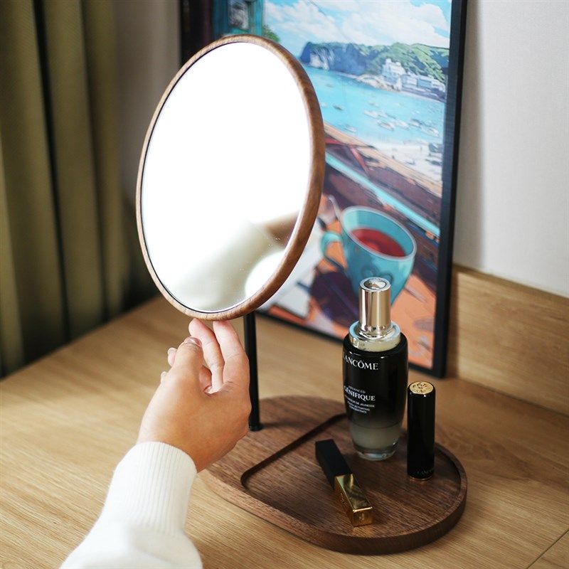 黑胡桃实木化妆镜台式桌面收纳整理梳妆镜便携简约原木高清镜子,家庭/个人清洁工具,随身化妆镜,淘宝优惠券,粉丝福利购,淘宝优惠卷