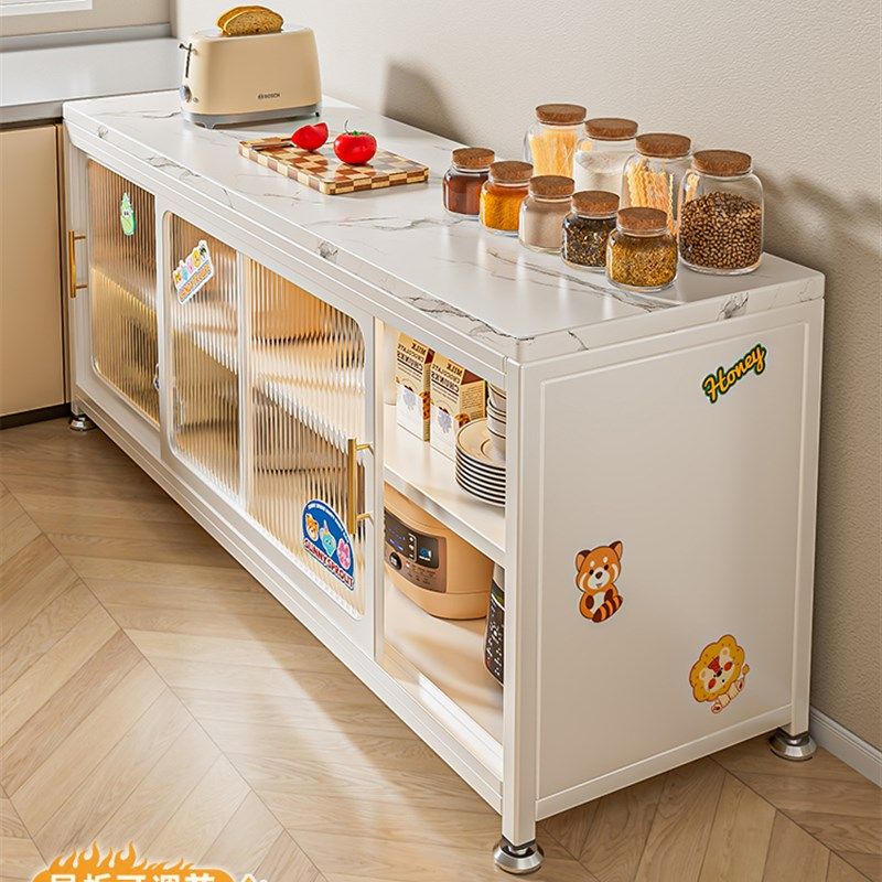 厨房置物架落地多层岩板餐边收纳柜多功能推拉门靠墙储物橱柜收纳,收纳整理,收纳柜,淘宝优惠券,粉丝福利购,淘宝优惠卷