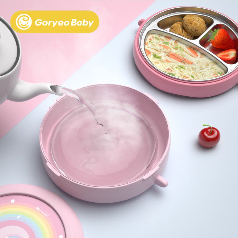 宝宝注水保温碗儿童餐具防摔辅食碗婴儿恒温分格餐盘不锈钢吸盘碗