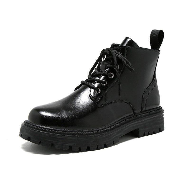 马丁靴男款低帮秋季英伦风高帮皮鞋厚底男生漆皮黑色中帮短筒靴子
