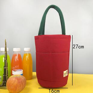 简约帆布手提袋保温桶圆形饭盒袋便当包小布袋学生上班带饭手拎袋