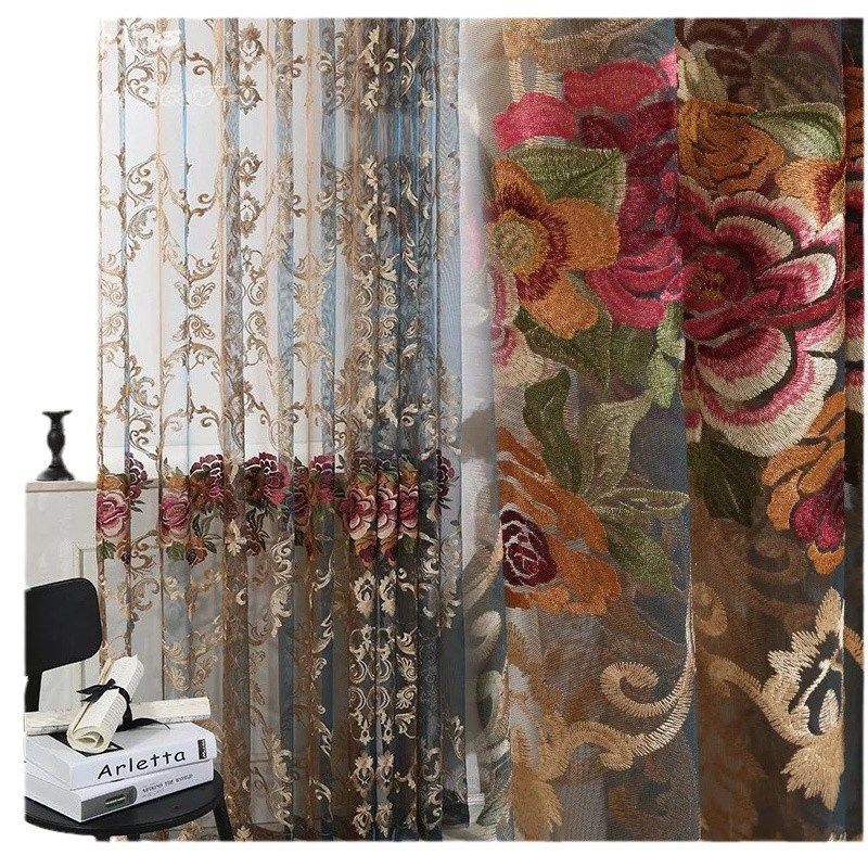 高档大气欧式奢华绣花窗纱卧室客厅阳台飘窗纱帘成品遮光窗帘布料,居家布艺,定制窗帘,淘宝优惠券,粉丝福利购,淘宝优惠卷