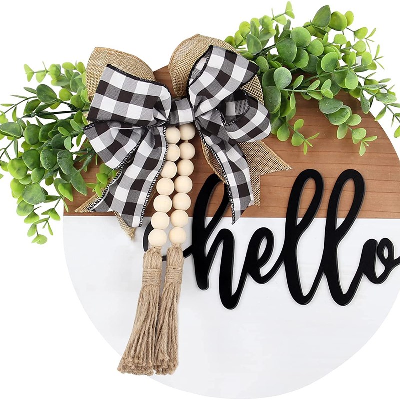 欢迎乡村圆3D木质门牌农舍门装饰墙室内室外门挂春天夏天花环装饰